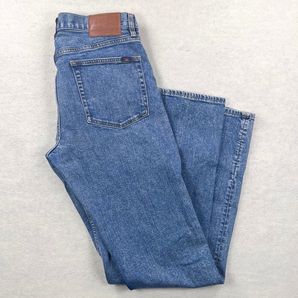 Faherty Mens Straight Leg Organic Cotton Denim Jeans Medium Wash Blue 31x34